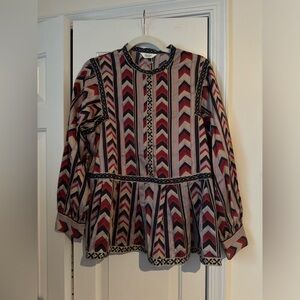 Toast NWT Chevron Stripe Cotton Tiered Top, Ruby Red, 
Size UK 12 / US 8